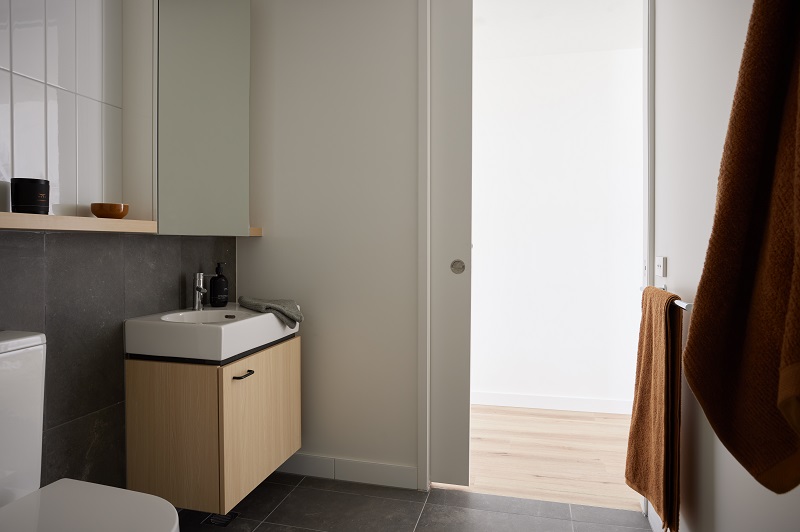 image of modern toilet with washbasin, mirror 