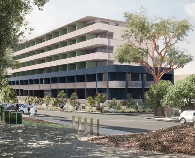 Render of Essex Street, Prahran - a building surrounded by trees