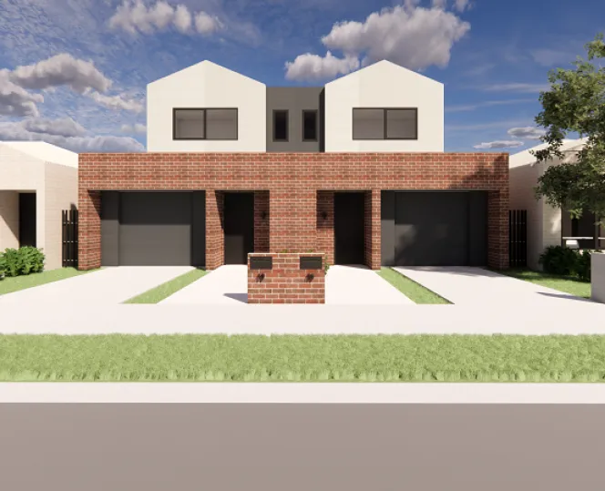 Image of house with red bricks and beautiful greenery and open area